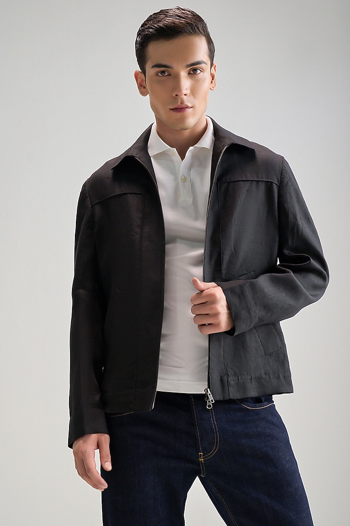 Black Linen Jacket by Dhruv Vaish at Pernia's Pop Up Shop