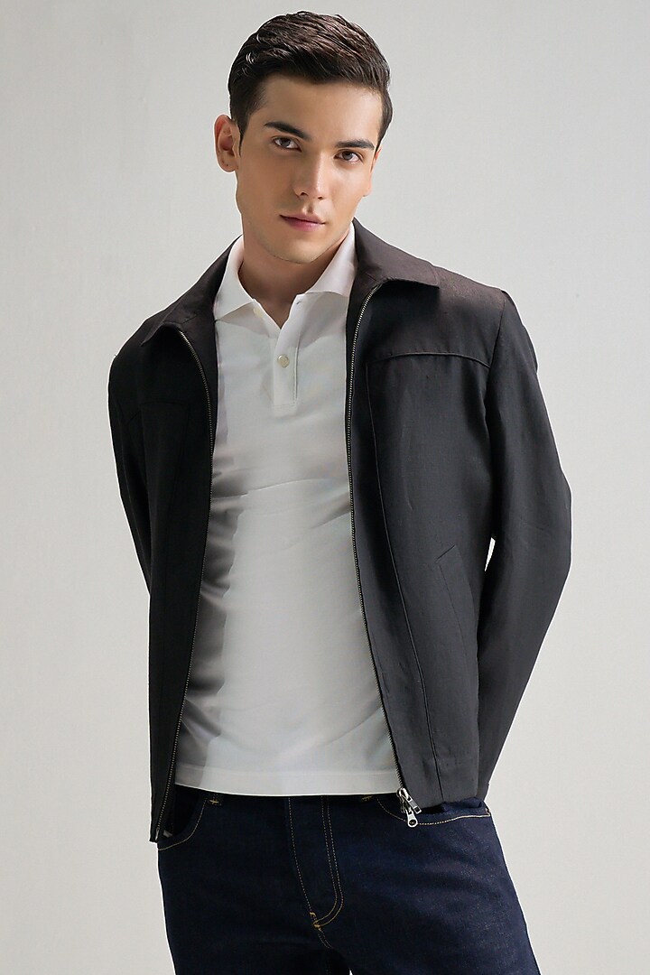 Black Linen Jacket by Dhruv Vaish at Pernia's Pop Up Shop