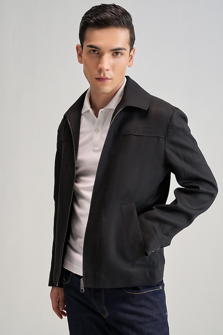 Black Linen Jacket by Dhruv Vaish at Pernia's Pop Up Shop