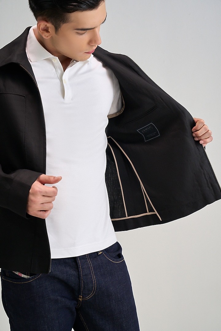 Black Linen Jacket by Dhruv Vaish at Pernia's Pop Up Shop