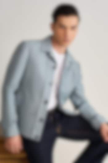 Marble Blue Handloom Cotton Linen Jacket by Dhruv Vaish at Pernia's Pop Up Shop