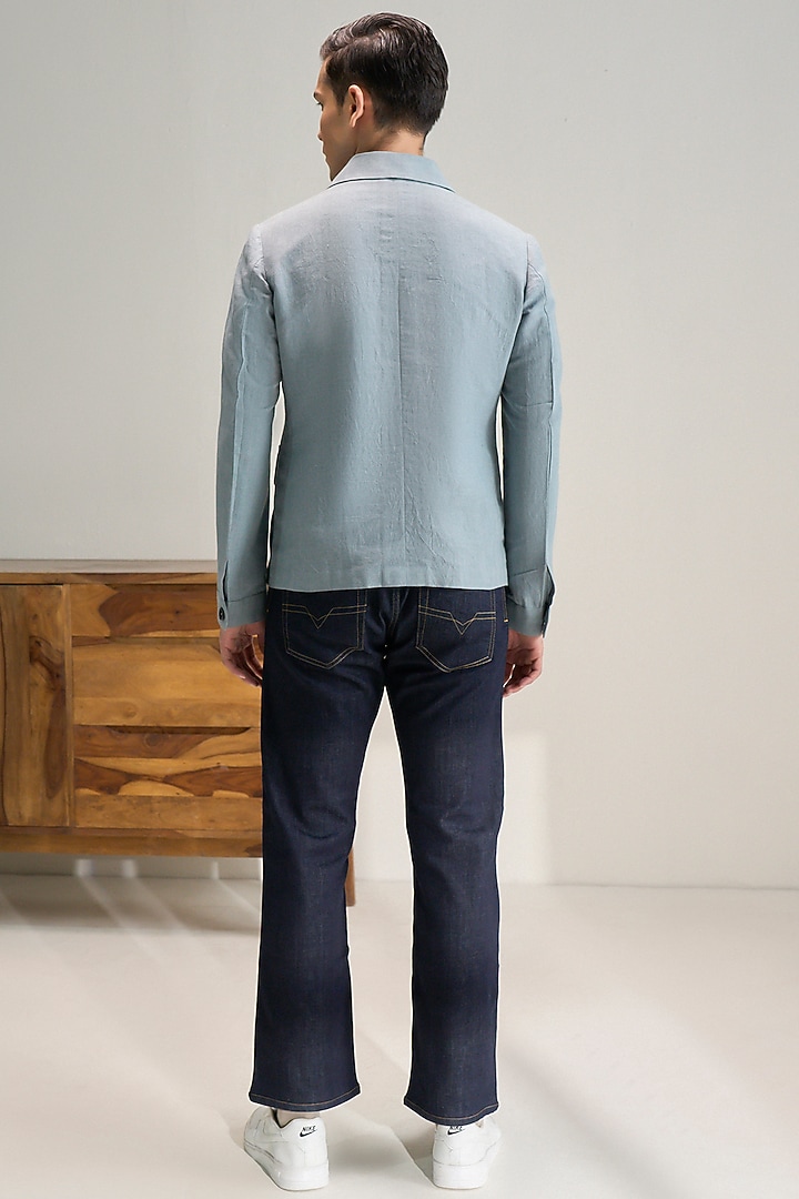 Marble Blue Handloom Cotton Linen Jacket by Dhruv Vaish at Pernia's Pop Up Shop