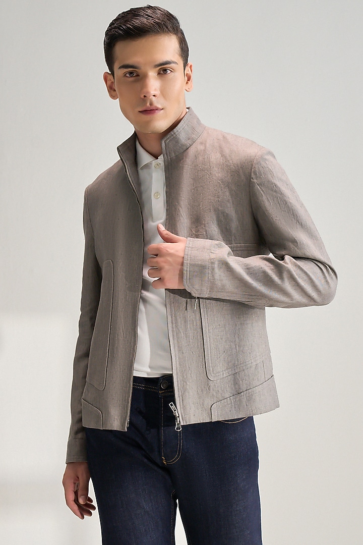 Walnut-Colored Linen Jacket by Dhruv Vaish at Pernia's Pop Up Shop