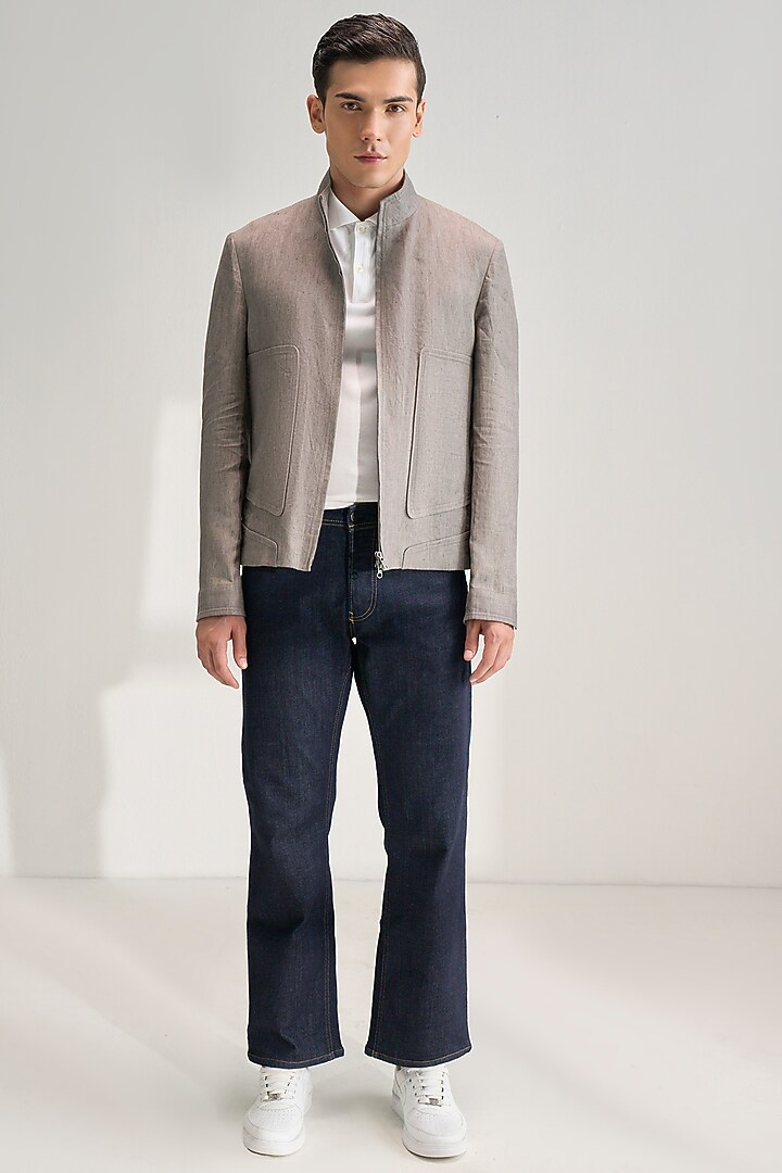 Walnut-Colored Linen Jacket by Dhruv Vaish at Pernia's Pop Up Shop