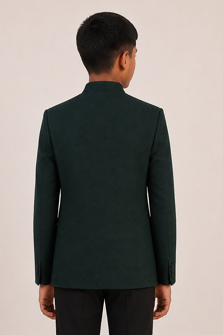 Bottle Green Silk Bandhgala For Boys by Dhruv Vaish Kids at Pernia's Pop Up Shop