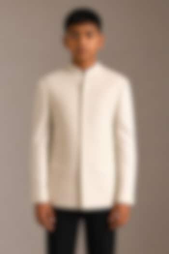 Ivory Silk Bandhgala For Boys by Dhruv Vaish Kids at Pernia's Pop Up Shop