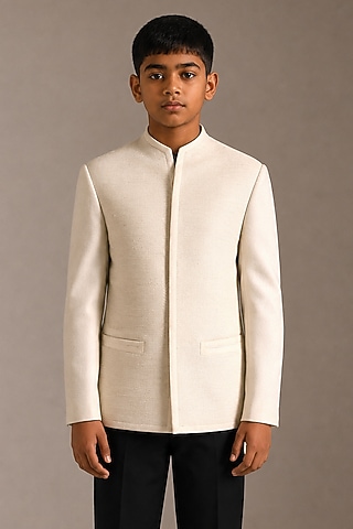 Ivory Silk Bandhgala For Boys by Dhruv Vaish Kids