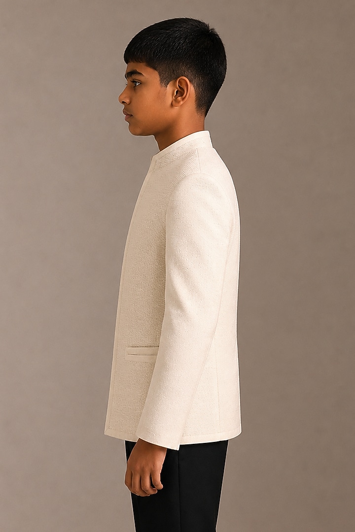 Ivory Silk Bandhgala For Boys by Dhruv Vaish Kids at Pernia's Pop Up Shop