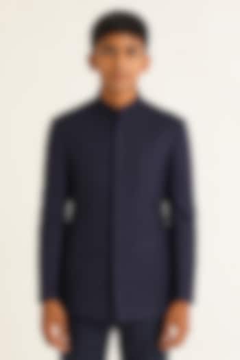 Navy Silk Bandhgala For Boys by Dhruv Vaish Kids at Pernia's Pop Up Shop