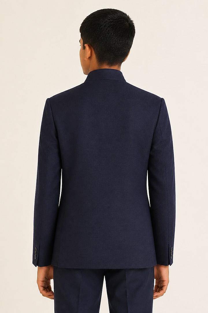 Navy Silk Bandhgala For Boys by Dhruv Vaish Kids at Pernia's Pop Up Shop