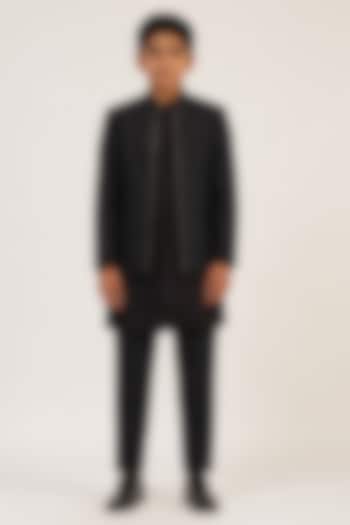 Black Silk Metal Embroidered Bandhgala For Boys by Dhruv Vaish Kids at Pernia's Pop Up Shop