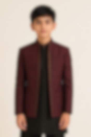 Old Mauve Silk Metal Embroidered Bandhgala For Boys by Dhruv Vaish Kids at Pernia's Pop Up Shop