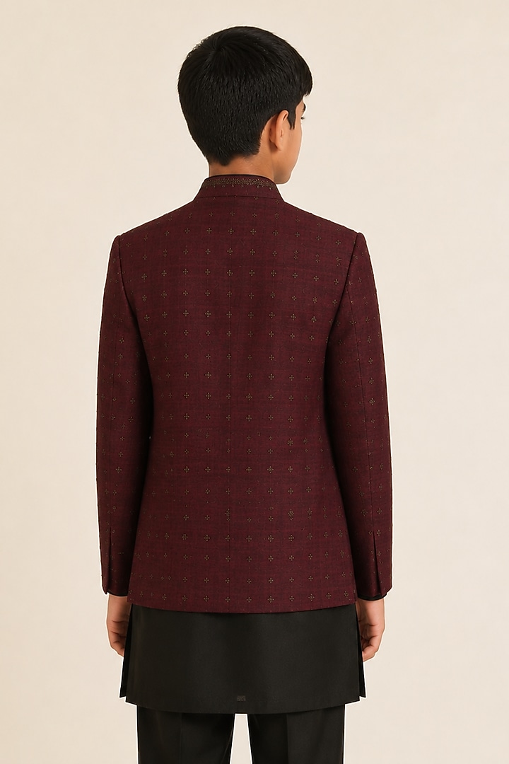 Old Mauve Silk Metal Embroidered Bandhgala For Boys by Dhruv Vaish Kids at Pernia's Pop Up Shop