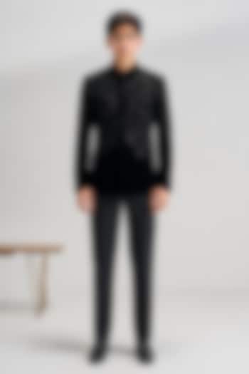 Black Velvet Zari Embroidered Bandhgala For Boys by Dhruv Vaish Kids at Pernia's Pop Up Shop