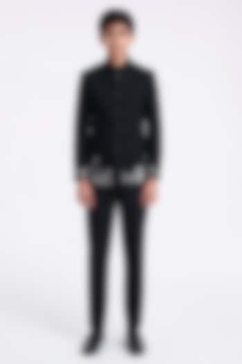 Black Silk Thread Embroidered Bandhgala For Boys by Dhruv Vaish Kids at Pernia's Pop Up Shop