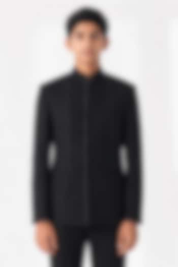 Black Silk Thread Embroidered Bandhgala For Boys by Dhruv Vaish Kids at Pernia's Pop Up Shop