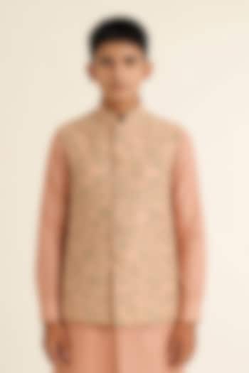 Sandrose Cotton Silk Embroidered Nehru Jacket For Boys by Dhruv Vaish Kids at Pernia's Pop Up Shop