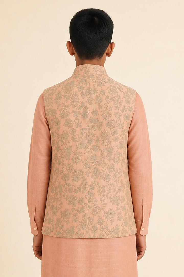 Sandrose Cotton Silk Embroidered Nehru Jacket For Boys by Dhruv Vaish Kids at Pernia's Pop Up Shop