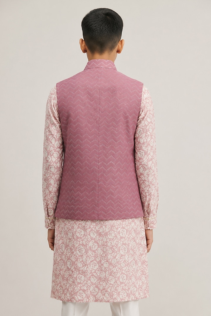 Mauve Mist Cotton Silk Embroidered Nehru Jacket For Boys by Dhruv Vaish Kids at Pernia's Pop Up Shop