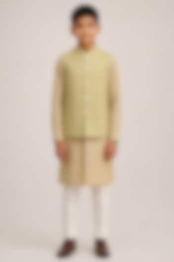Pale Mint Cotton Silk Embroidered Nehru Jacket For Boys by Dhruv Vaish Kids at Pernia's Pop Up Shop