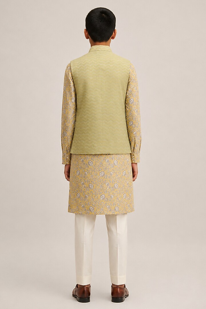 Pale Mint Cotton Silk Embroidered Nehru Jacket For Boys by Dhruv Vaish Kids at Pernia's Pop Up Shop