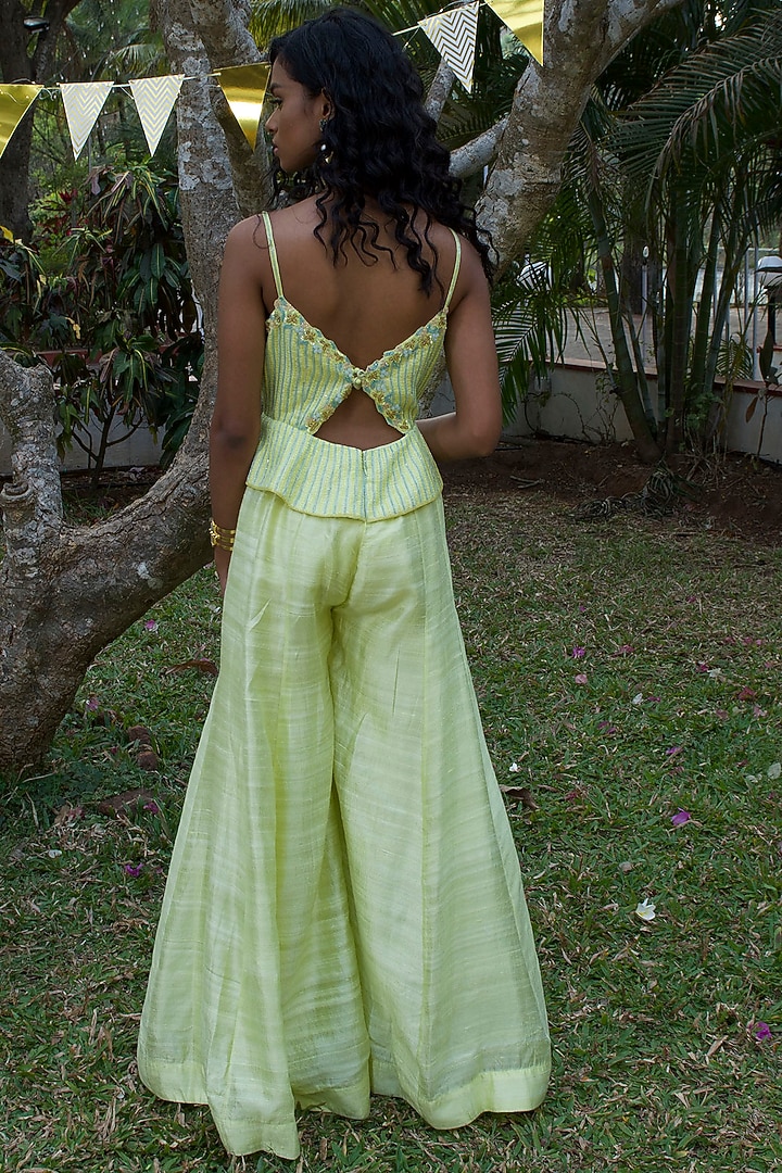 Lime Green Hand Embroidered Jumpsuit by Dhwaja at Pernia's Pop Up Shop
