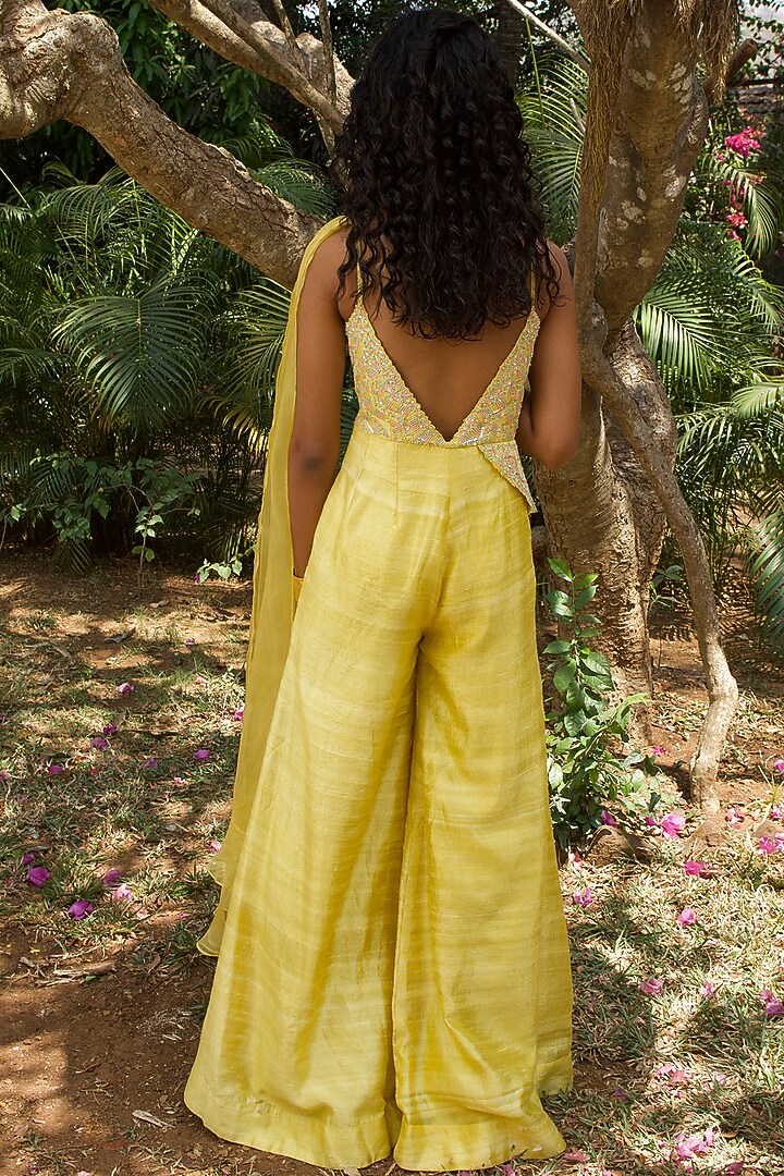 Pastel Yellow Hand Embroidered Jumpsuit by Dhwaja at Pernia's Pop Up Shop