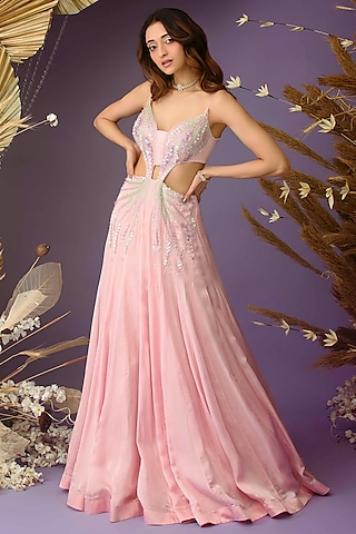 Baby Pink Organza Corset Gown Design by Rachit Khanna at Pernia's