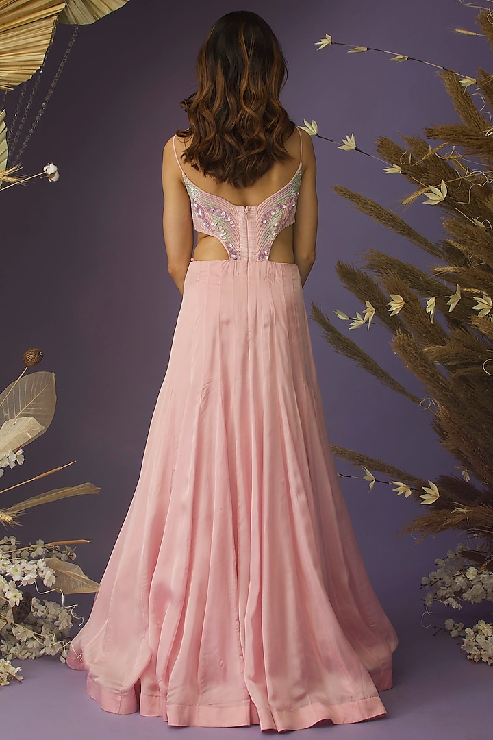 Pink Readymade Embellished Flared Dress