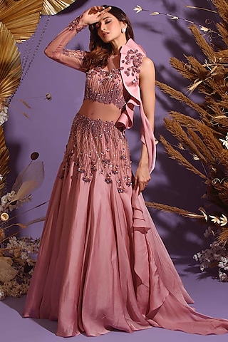 Buy Pink Organza Corset Gown For Women by Rachit Khanna Online at
