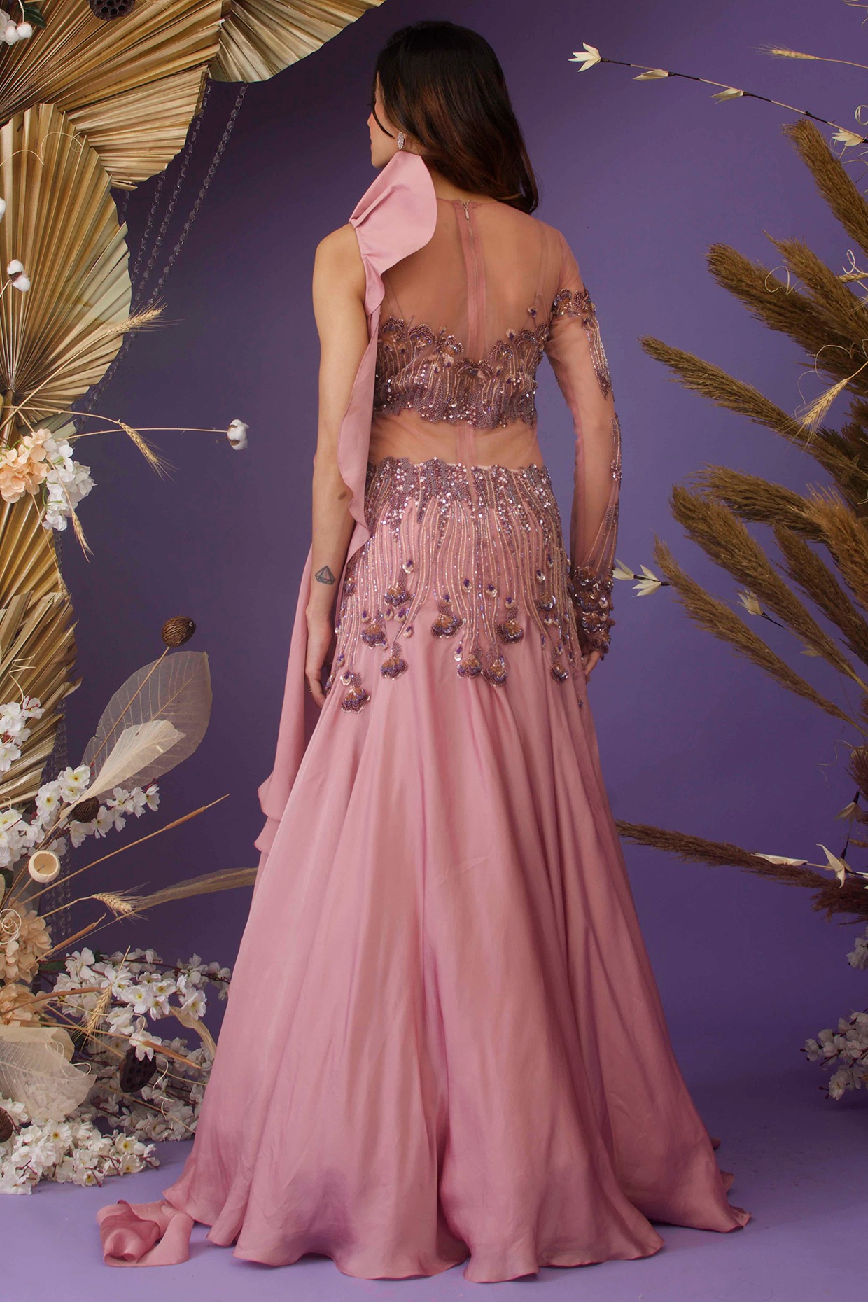 Purple Colour New Designer long Crop Gown | Latest Fashion Gown