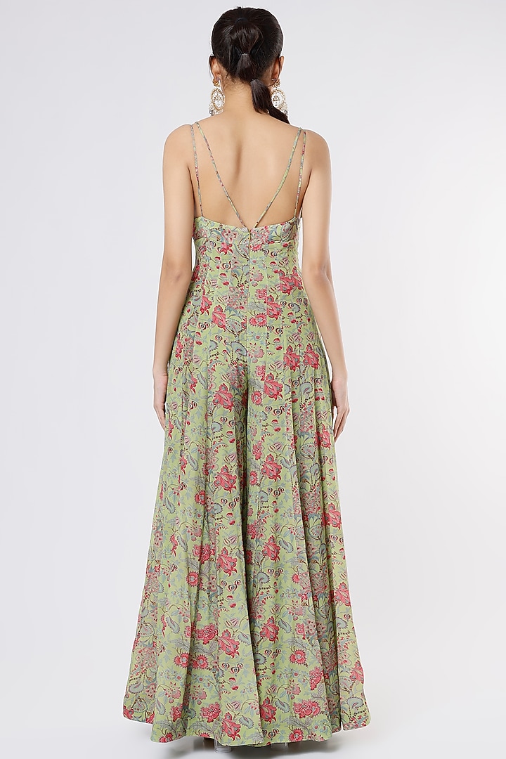 Lime Green Printed & Embroidered Jumpsuit by Dhwaja at Pernia's Pop Up Shop