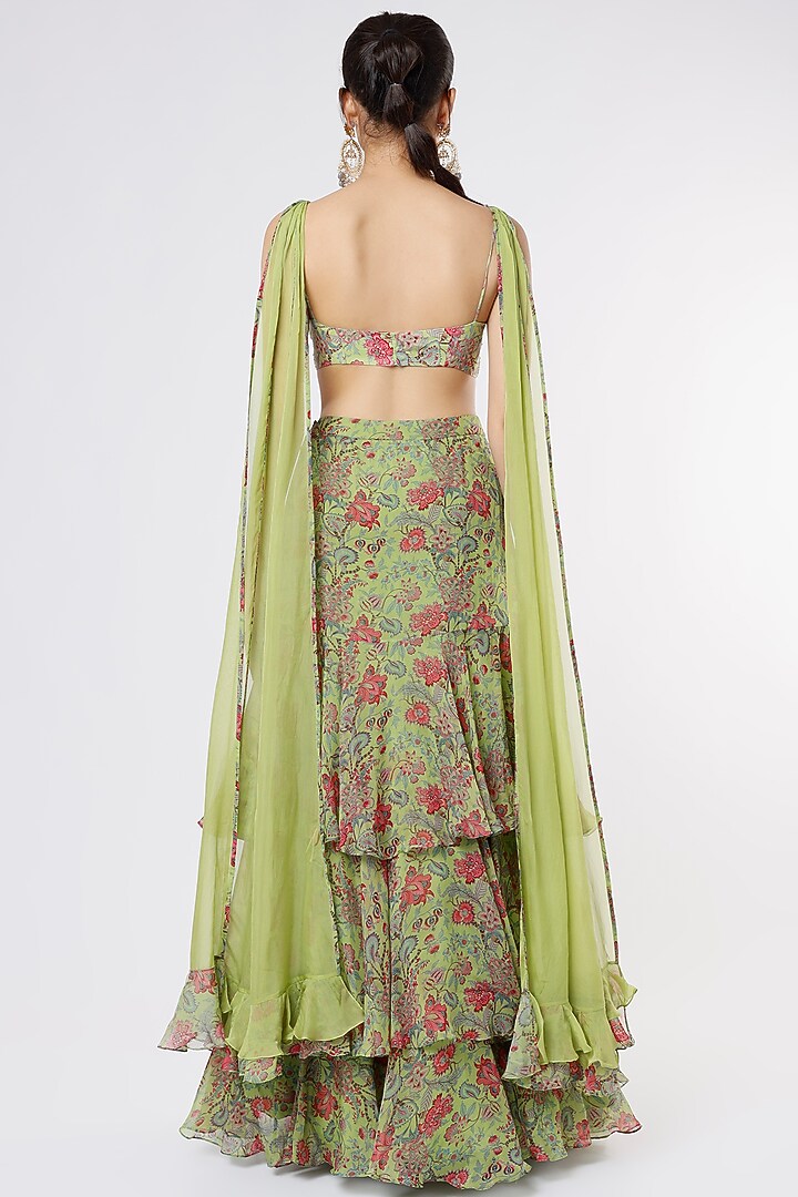 Lime Green Printed Wedding Lehenga Set by Dhwaja at Pernia's Pop Up Shop
