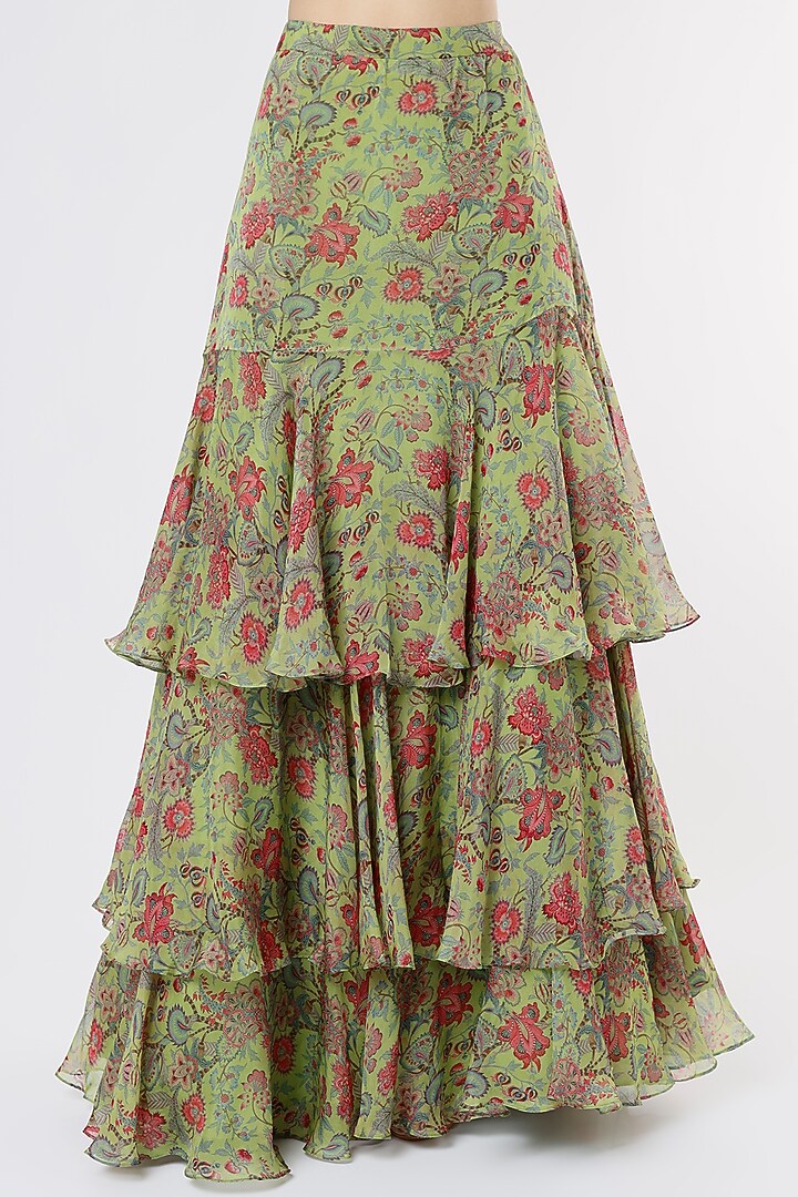 Lime Green Printed Wedding Lehenga Set by Dhwaja at Pernia's Pop Up Shop