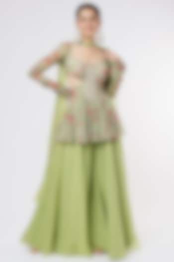 Lime Green Organza Party Wear Sharara Set by Dhwaja at Pernia's Pop Up Shop