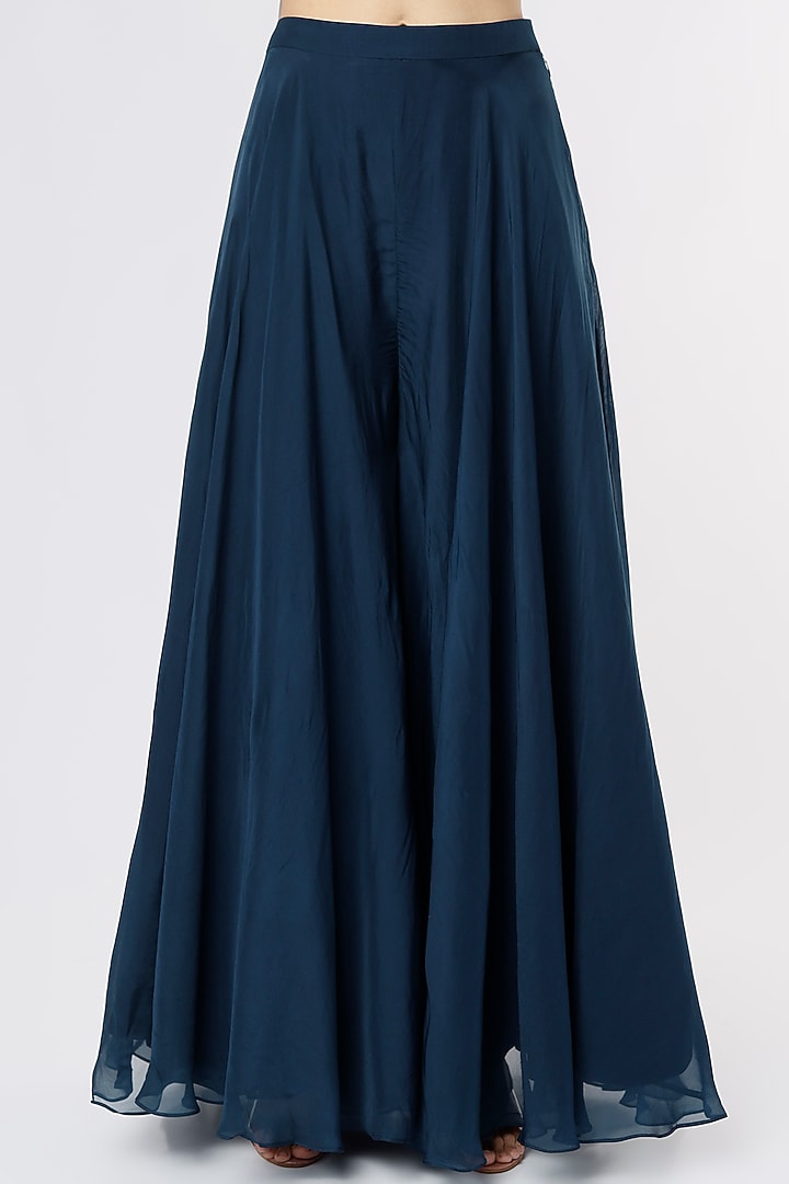 Dark Blue Organza Party Wear Sharara Set by Dhwaja at Pernia's Pop Up Shop