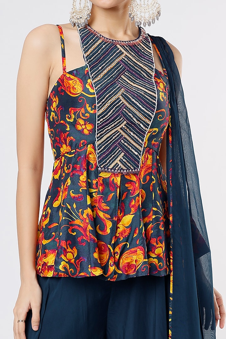 Dark Blue Organza Party Wear Sharara Set by Dhwaja at Pernia's Pop Up Shop