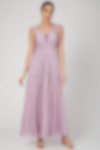 Lilac Sequins Embroidered & Printed Gown by Dhwaja at Pernia's Pop Up Shop