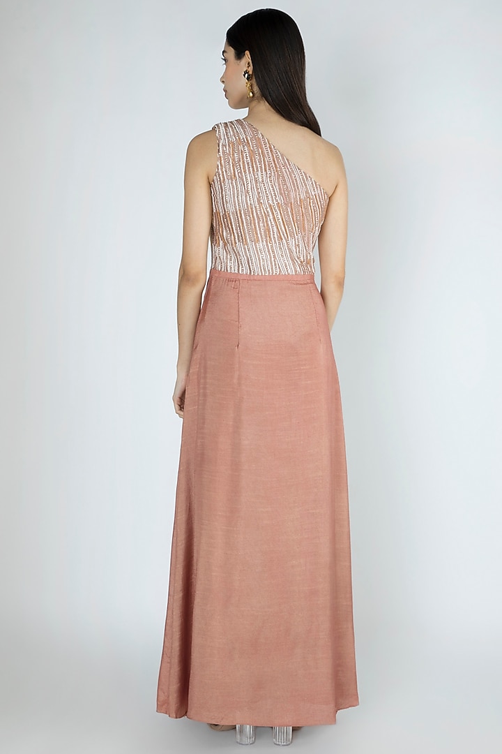Cappuccino Embroidered One Shoulder Party Wear Gown by Dhwaja at Pernia's Pop Up Shop