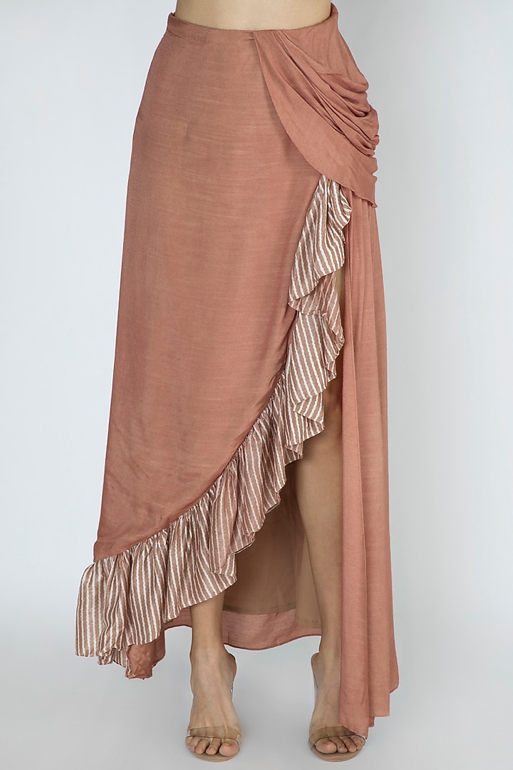Cappuccino Embroidered Pre-Draped Party Wear Saree Set by Dhwaja at Pernia's Pop Up Shop