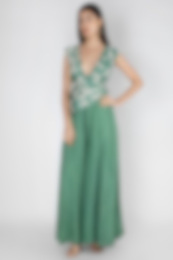 Emerald Green Embroidered Peplum Jumpsuit by Dhwaja