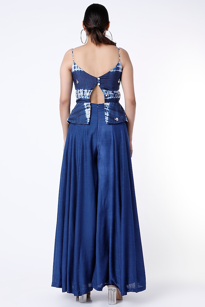 Dark Cornflower Blue Tie-Dye Peplum Jumpsuit by Dhwaja at Pernia's Pop Up Shop