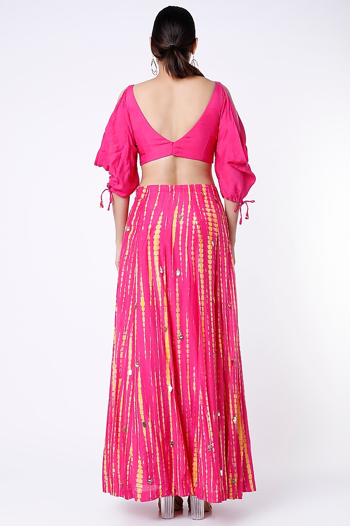French Fuchsia Tie-Dye Lehenga Set by Dhwaja at Pernia's Pop Up Shop