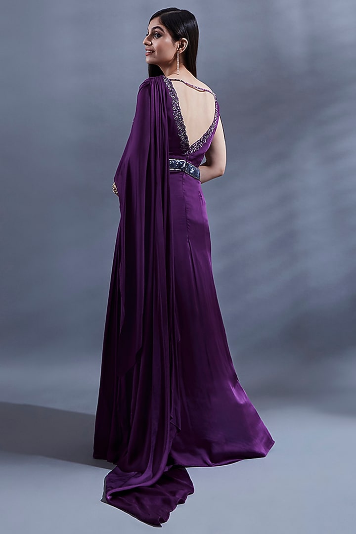 Purple Bemberg Pleated Draped Wedding Gown Saree by Dhwaja at Pernia's Pop Up Shop