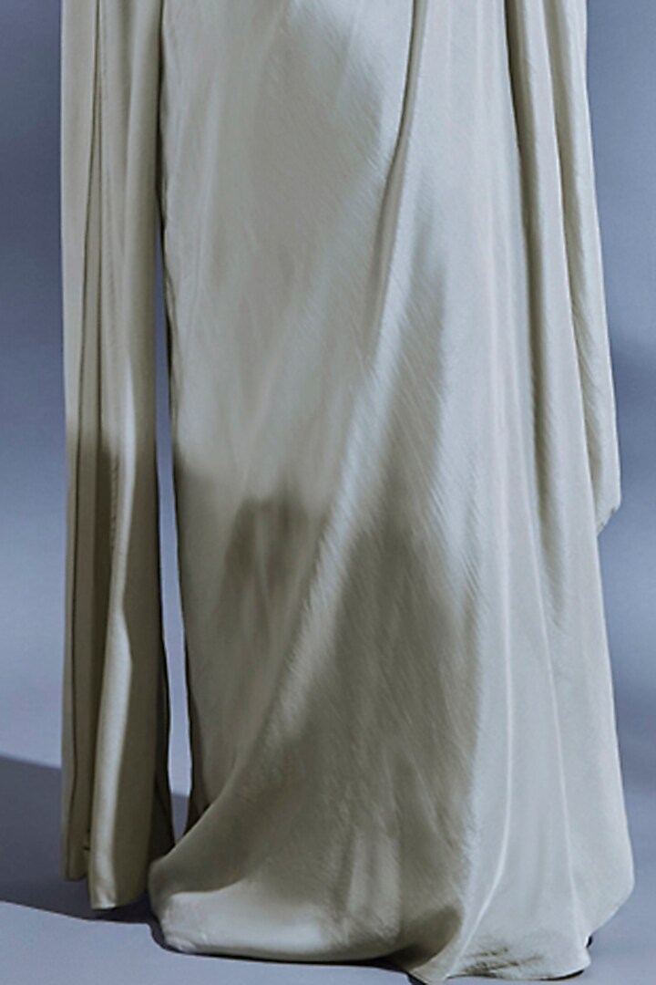 Grey Bemberg Hand Embroidered Draped Engagement Gown by Dhwaja at Pernia's Pop Up Shop