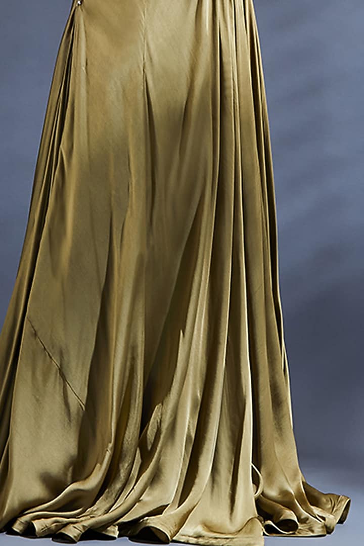 Gold Net Embellished Cut-Out Engagement Gown by Dhwaja at Pernia's Pop Up Shop