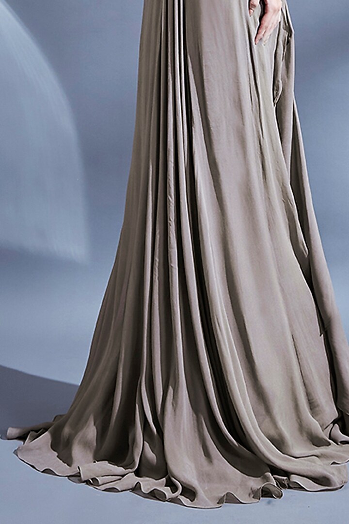 Grey Viscose 3D Embellished One-Shoulder Draped Engagement Gown by Dhwaja at Pernia's Pop Up Shop