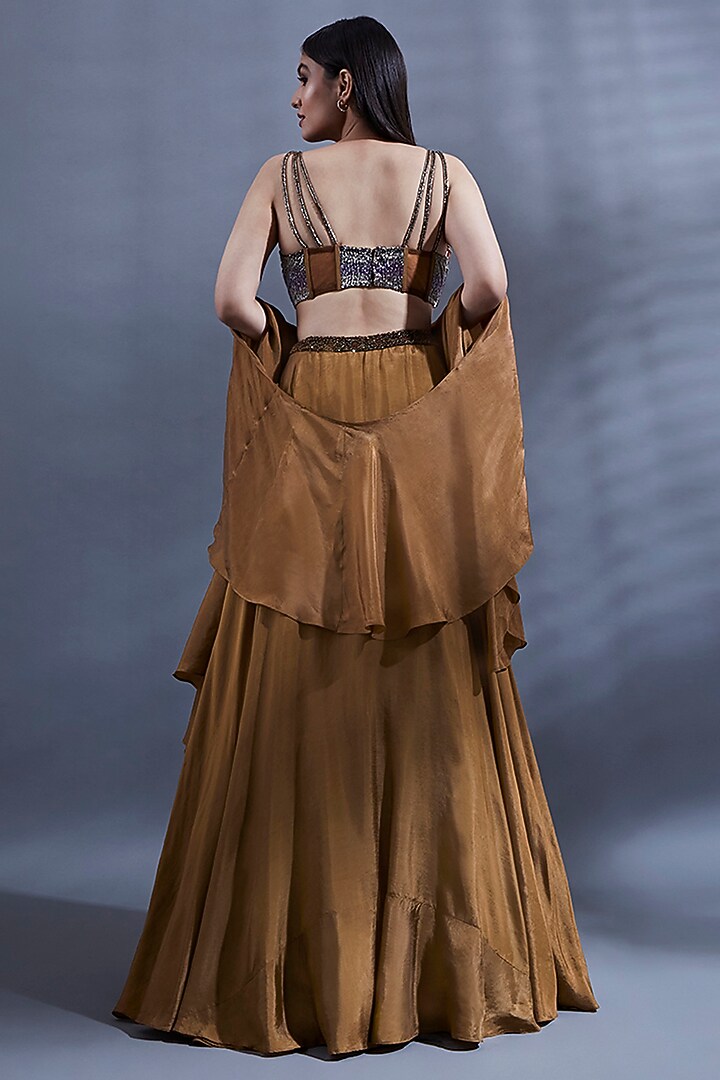Brown Flat Silk Wedding Lehenga Set by Dhwaja at Pernia's Pop Up Shop