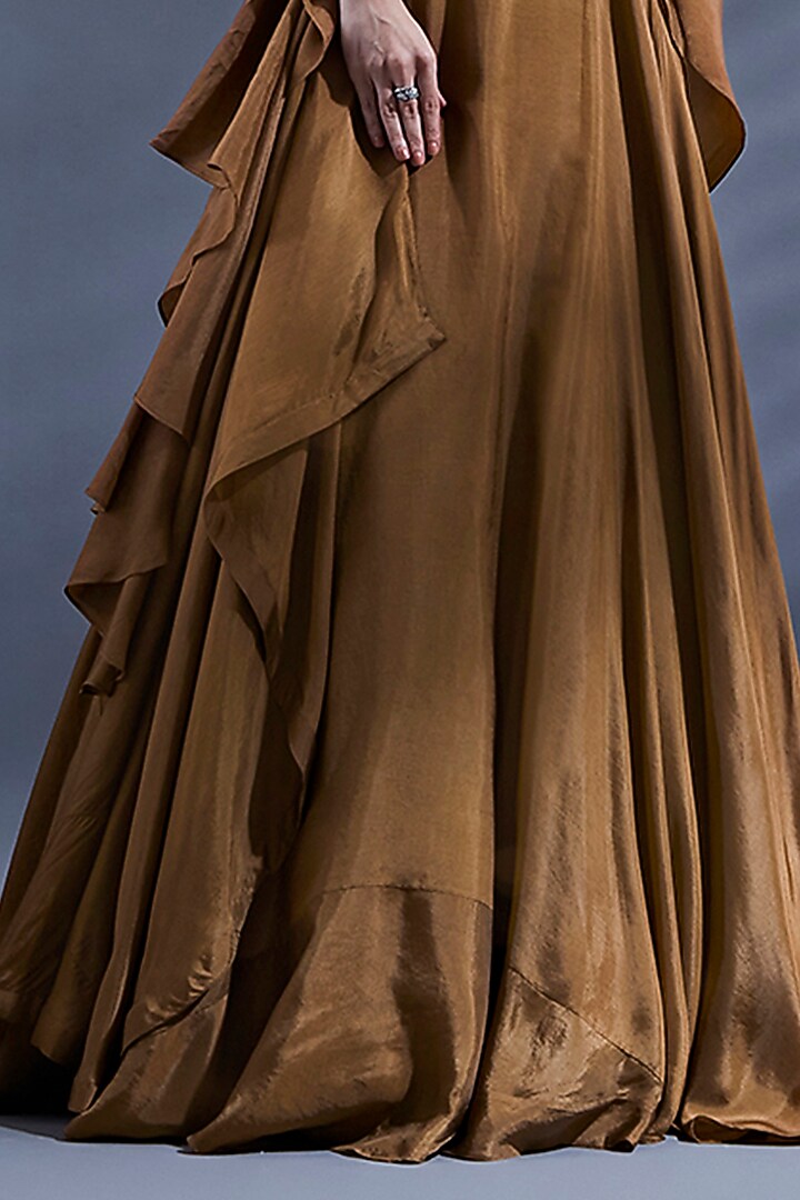 Brown Flat Silk Wedding Lehenga Set by Dhwaja at Pernia's Pop Up Shop