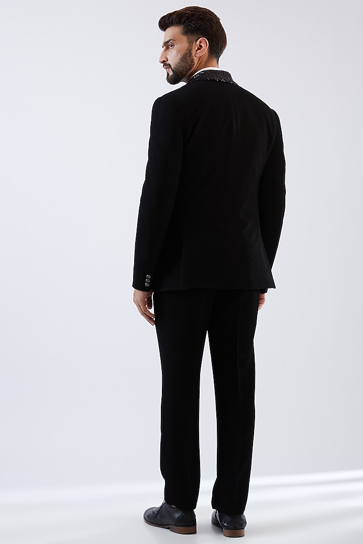 Black Terry Rayon Tuxedo Set by Dhananjay at Pernia's Pop Up Shop